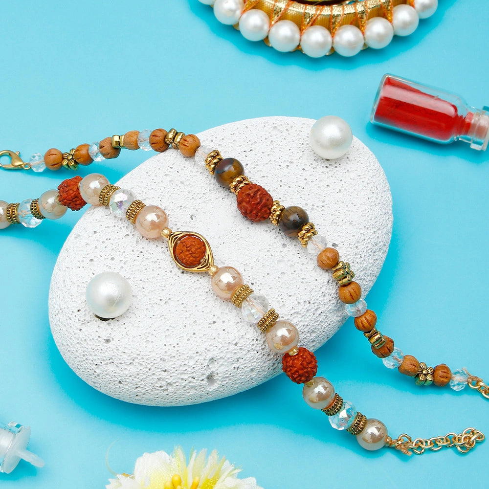 Rustic Rudraksha & Tiger Eye Bead Rakhi Set