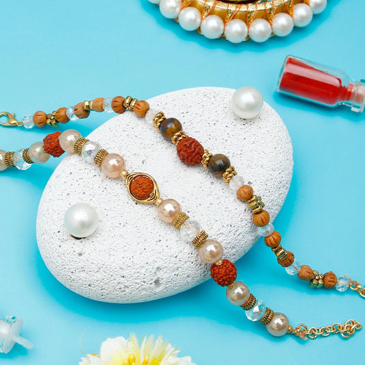 Rustic Rudraksha & Tiger Eye Bead Rakhi Set