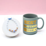 Stone Rakhi Gift Set for Brother with Best Brother Ever Mug - Lavender Bead Rakhi