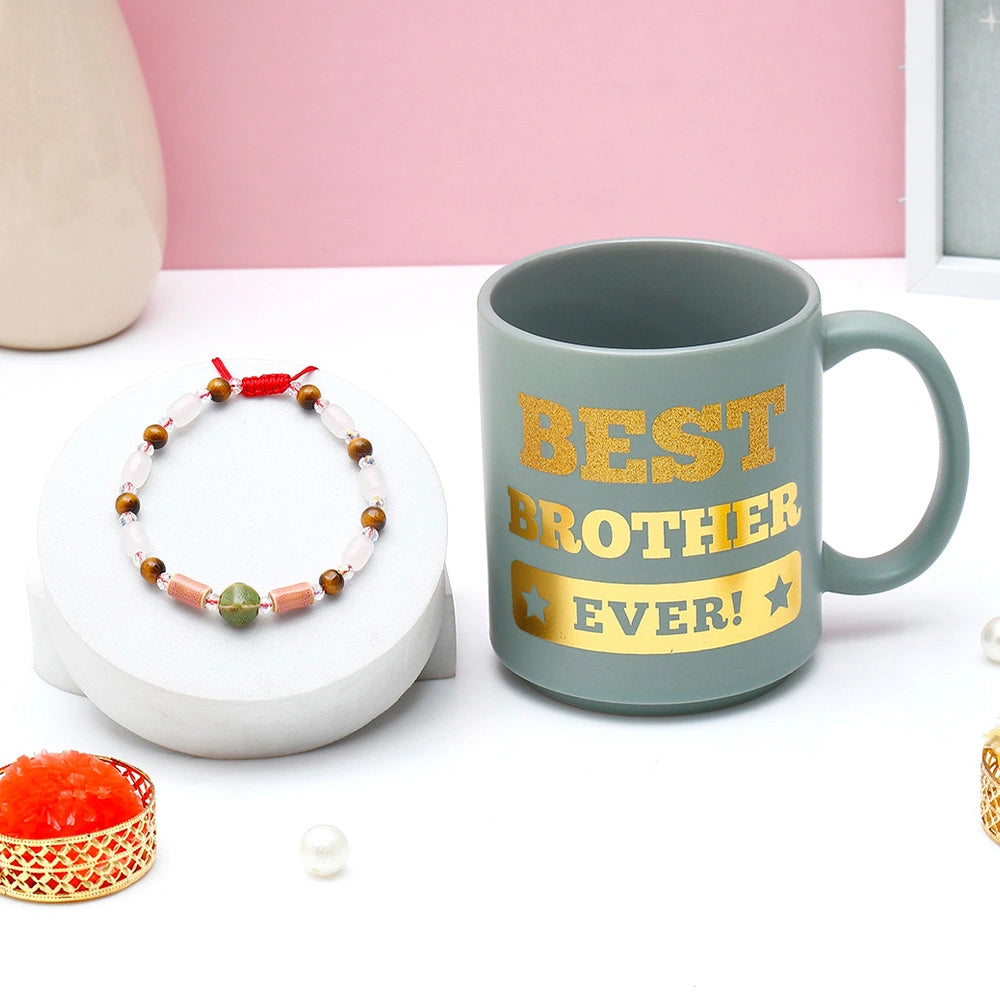 Gemstone Rakhi for Brother with Best Brother Ever Mug - Rakhi Gift Combo