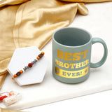 Premium Rudraksha Rakhi for Brother with Mug - Rustic Rudraksha Rakhi Gift Set
