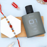 Silver Rudraksha Rakhi Gift Set for Brother with Archies 01 Zeroone Perfume