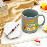 Blue Bead Rudraksha Rakhi Gift Set for Brother with Mug