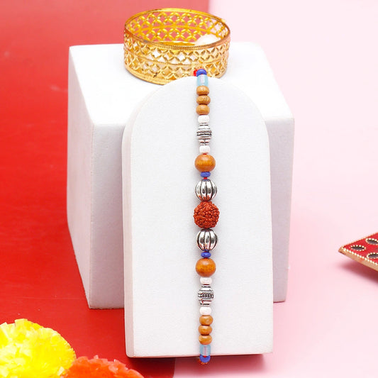 Silver Bead Rudraksha Rakhi for Brother with Best Brother Ever Mug