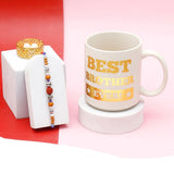 Silver Bead Rudraksha Rakhi for Brother with Best Brother Ever Mug