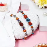 Wooden Rudraksha & Evil Eye Charm Rakhi Set