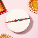 Wooden Rudraksha & Evil Eye Charm Rakhi Set