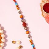 Wooden Rudraksha & Evil Eye Charm Rakhi Set