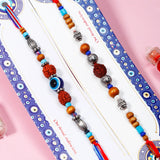 Wooden Rudraksha & Evil Eye Charm Rakhi Set