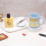 Rudraksha Evil Eye Beaded Rakhi & UXR Royal Life Perfume Mug Set