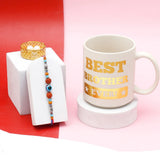 Evil Eye Bead Rudraksha Rakhi Gift Set for Brother with Mug