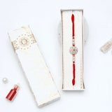 Crimson Medallion & Golden Heart Tassel Rakhi Set