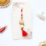 Crimson Medallion & Golden Heart Tassel Rakhi Set