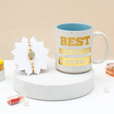 Rakhi Gift Set for Brother with Mug - Turquoise Medallion Designer Rakhi
