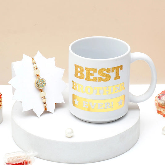 Premium Rakhi for Brother with Best Brother Ever Mug - Turquoise Medallion Rakhi