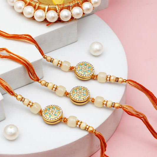 Pack Of 3 Golden Hue Spinning Rakhi