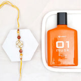 Clover Charm Rakhi Gift Set for Brother with Archies 01 Musk Perfume