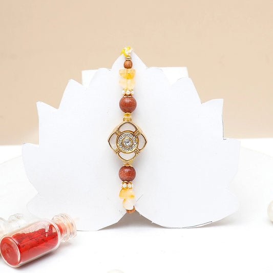 Goldstone Rakhi Gift Set for Brother with Mug - Golden Flower Designer Rakhi
