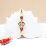 Goldstone Rakhi Gift Set for Brother with Mug - Golden Flower Designer Rakhi