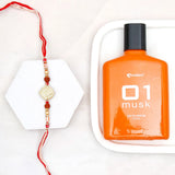 Rudraksha Rakhi for Brother with Perfume - Mandala Charm Rakhi & Archies 01 Musk