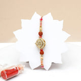 Rhinestone Rakhi Gift Set for Brother with Mug - Golden Medallion Rakhi