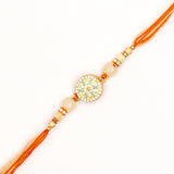 Golden Rudraksha Medallion Tassel Rakhi Set