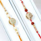 Golden Rudraksha Medallion Tassel Rakhi Set