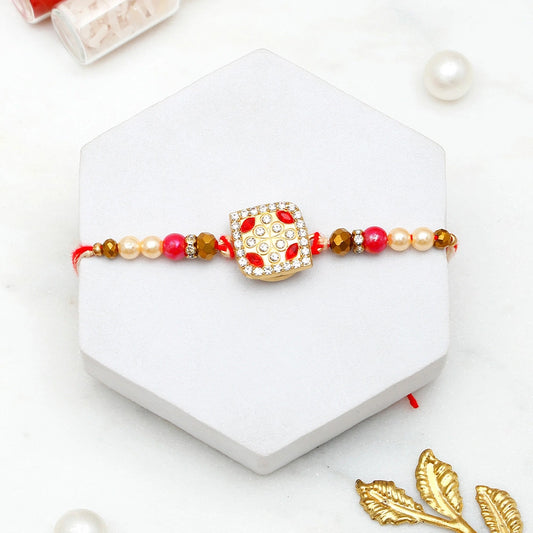 Red Enamel Designer Rakhi Gift Set for Brother with Archies 01 Musk Perfume