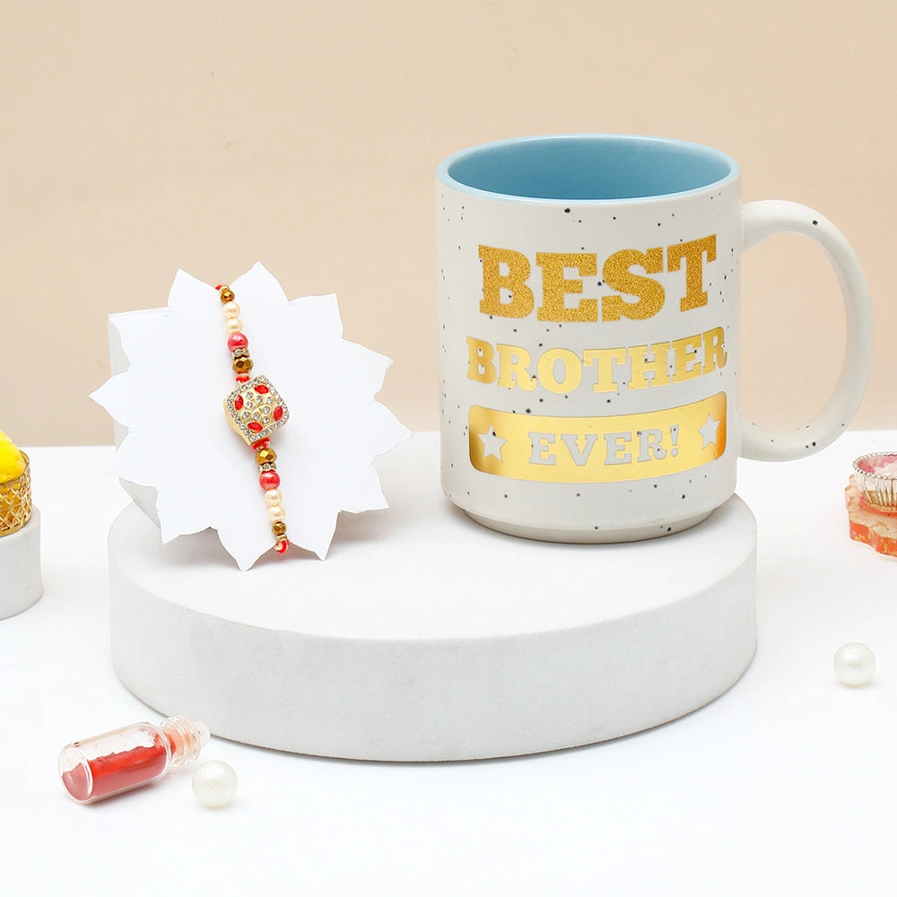 Pearl Spinning Rakhi for Brother with Best Brother Ever Mug