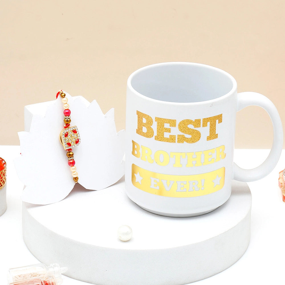 Diamond Pearl Rakhi Gift Set for Brother with Mug