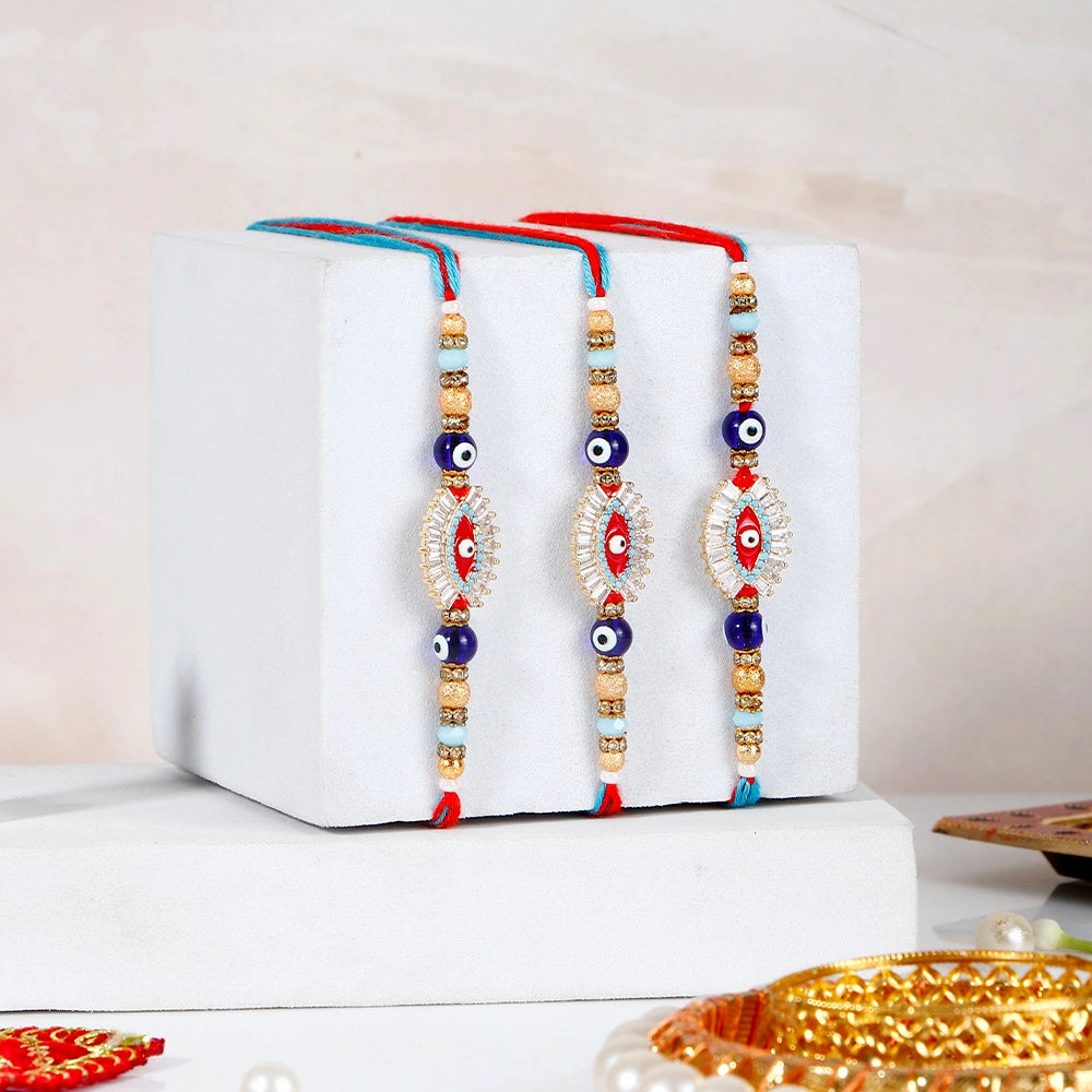 Pack Of 3 Kundan Nazar Evil Eye Rakhi