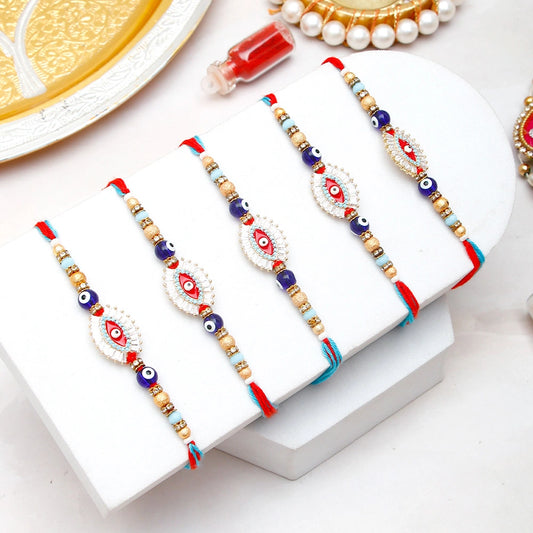 Pack Of 5 Kundan Nazar Evil Eye Rakhi
