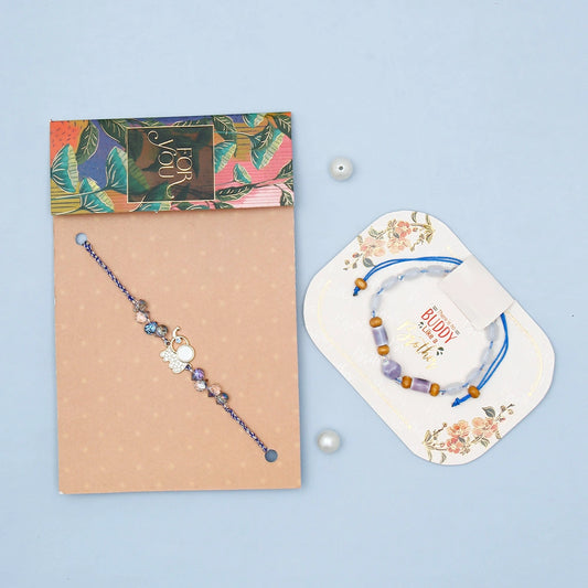 Crystal Swan Charm & Lavender Ceramic Bead Rakhi Set