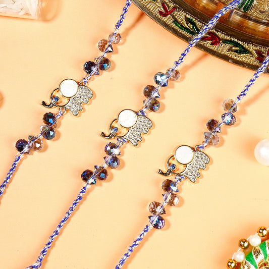 Pack Of 3 Elephant Blue Stone Rakhi
