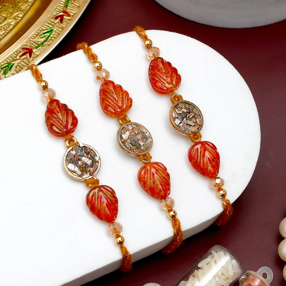 Pack Of 3 Red Leaf Stone Rakhi
