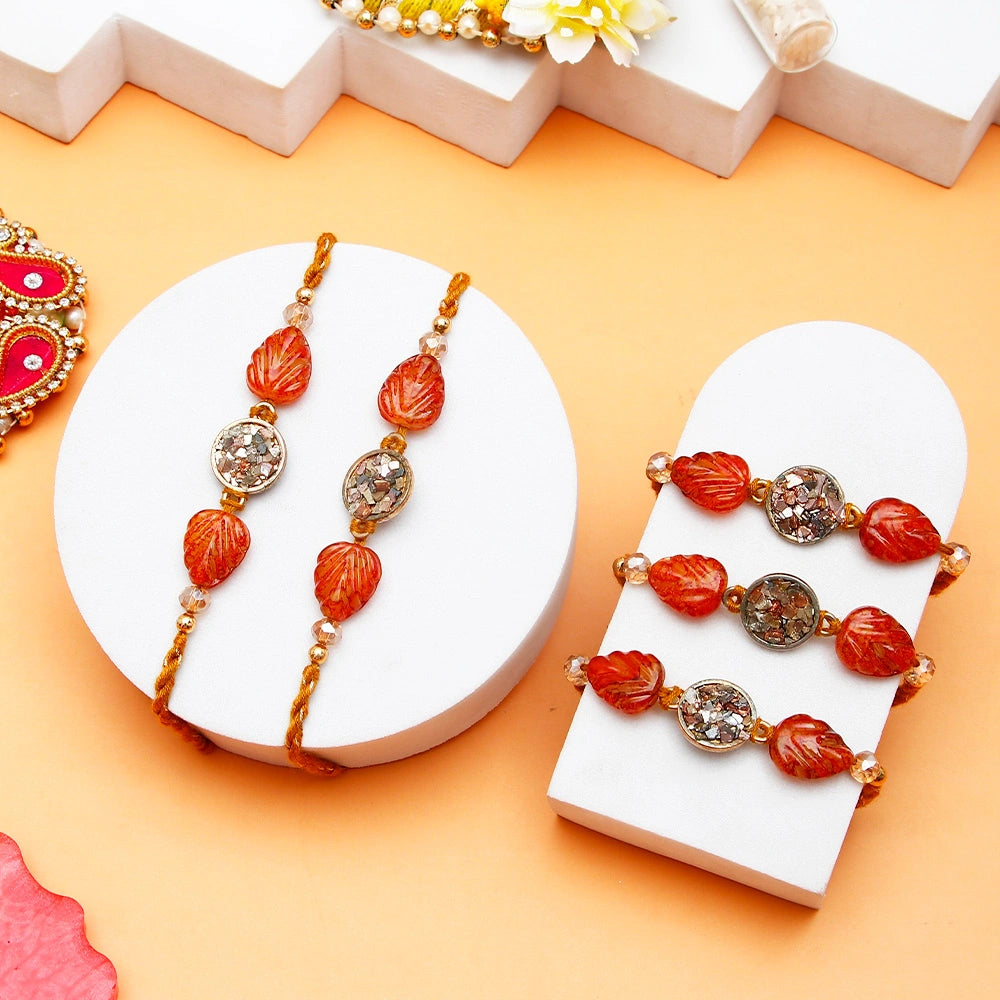 Pack Of 5 Red Leaf Stone Rakhi
