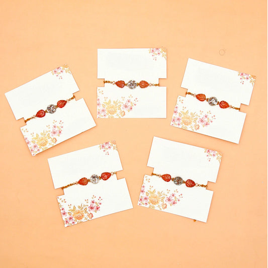 Pack Of 5 Red Leaf Stone Rakhi