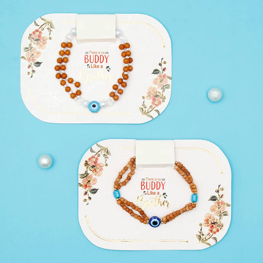 Twin Strand Wooden Evil Eye Rakhi Set