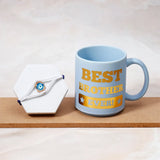 White Braided Evil Eye Rakhi Gift Set for Brother with Mug