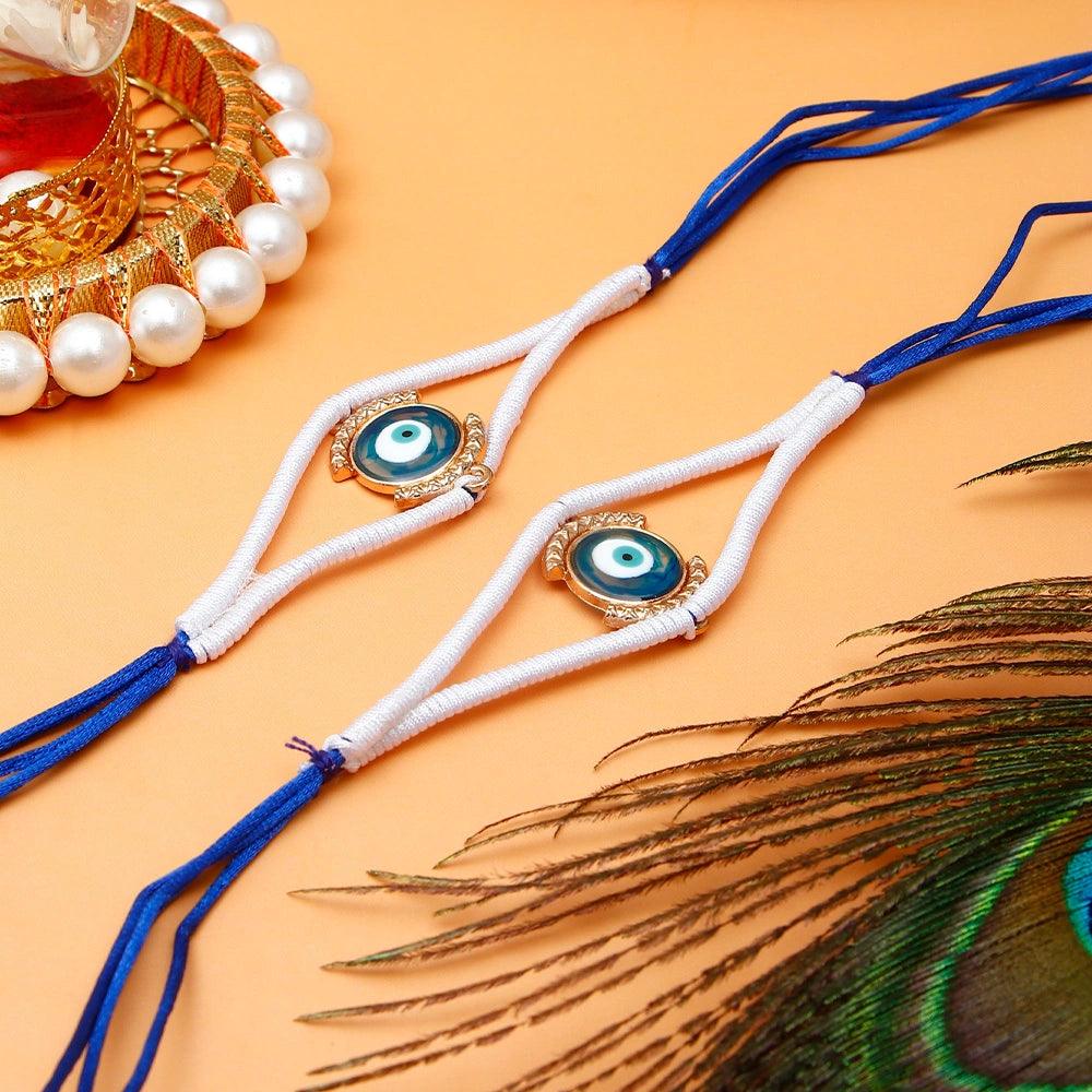 Pack Of 2 Evil Eye Charm Rakhi with White Dori