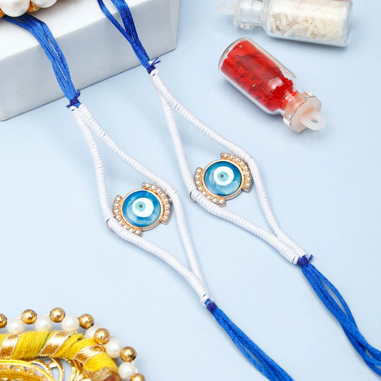 Pack Of 2 Evil Eye Charm Rakhi with White Dori