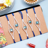 Pack Of 5 Evil Eye Charm Rakhi with White Dori