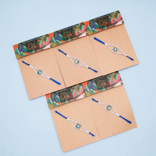 Pack Of 5 Evil Eye Charm Rakhi with White Dori