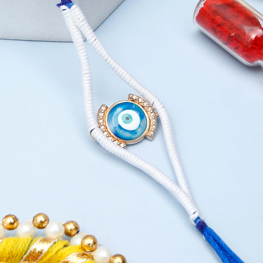 Evil Eye Charm Rakhi with White Dori