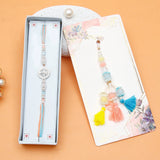 Silver Medallion & Pastel Floral Tassel Rakhi Set