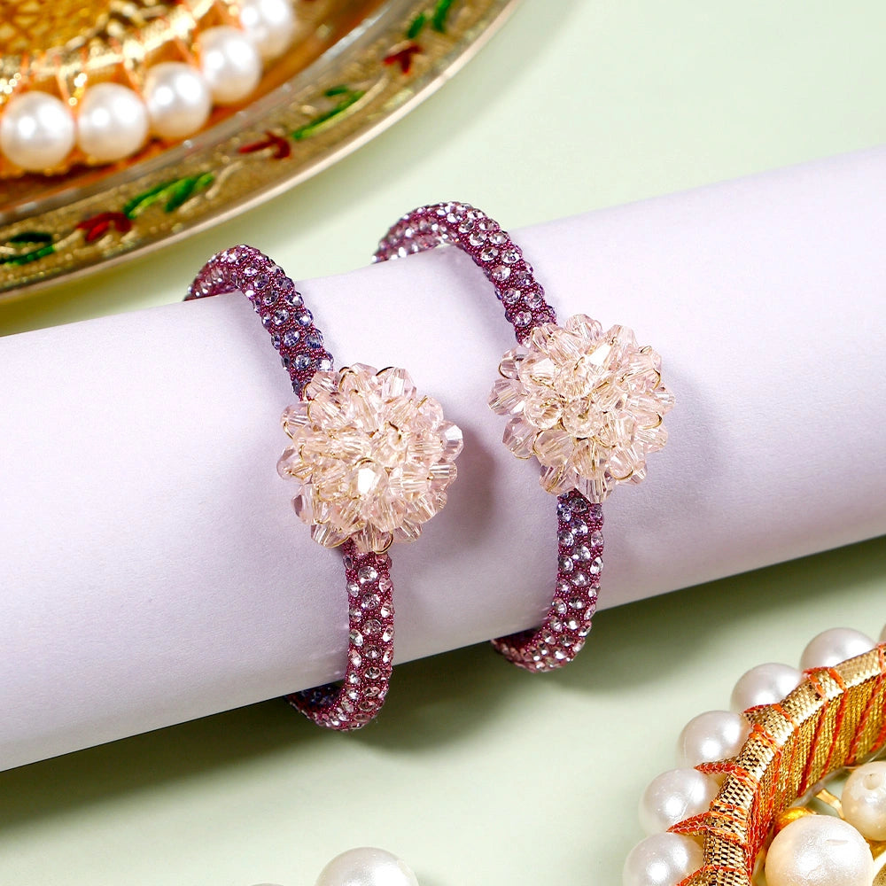 Pack Of 2 Blush Bloom Crystal Rakhi