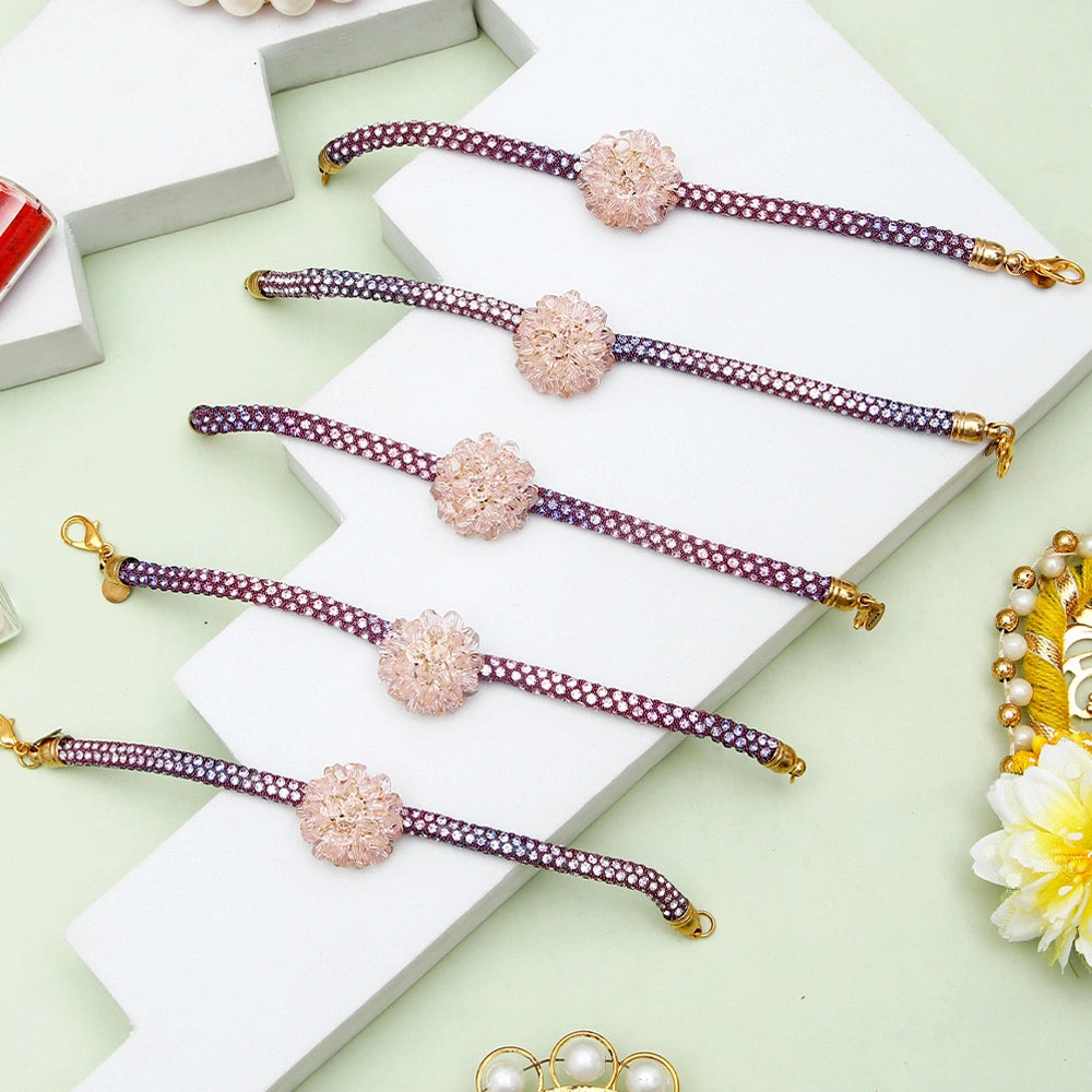 Pack Of 5 Blush Bloom Crystal Rakhi