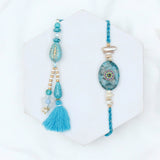 Twin Turquoise Stone Tassel Rakhi Set