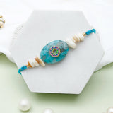 Leaf & Teal Stone Rakhi Set