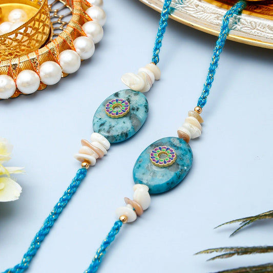 Pack Of 2 Turquoise Stone Rakhi